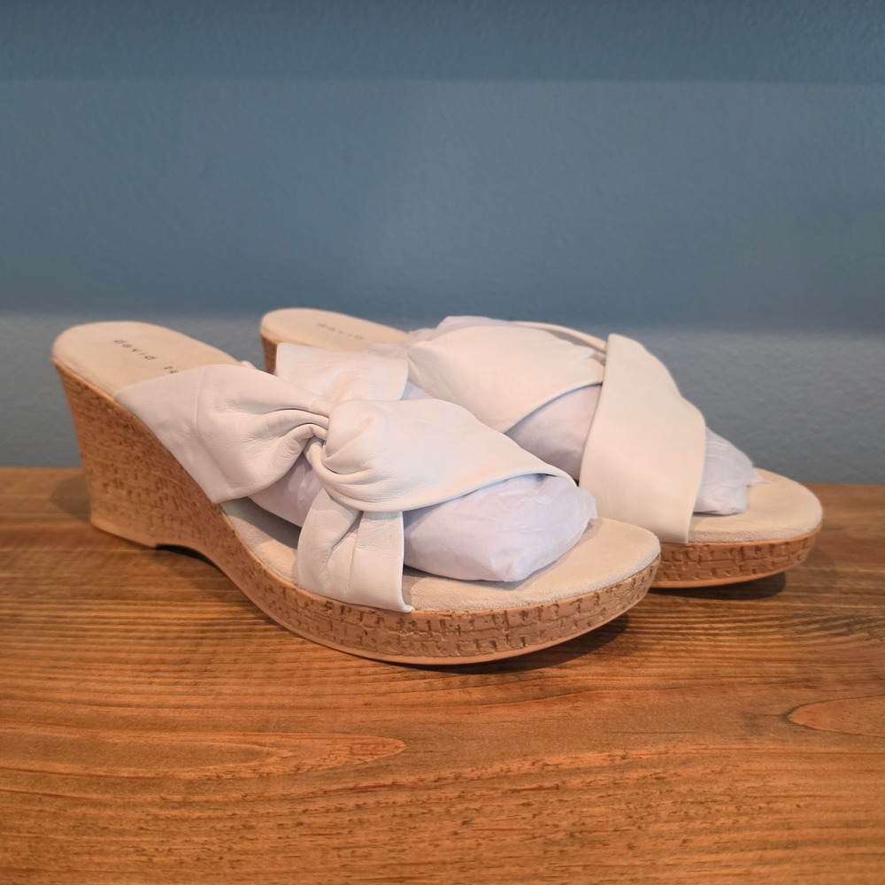 David Tate Womens Loop Sandal White Leather Knotted Wedge Slide Size 12